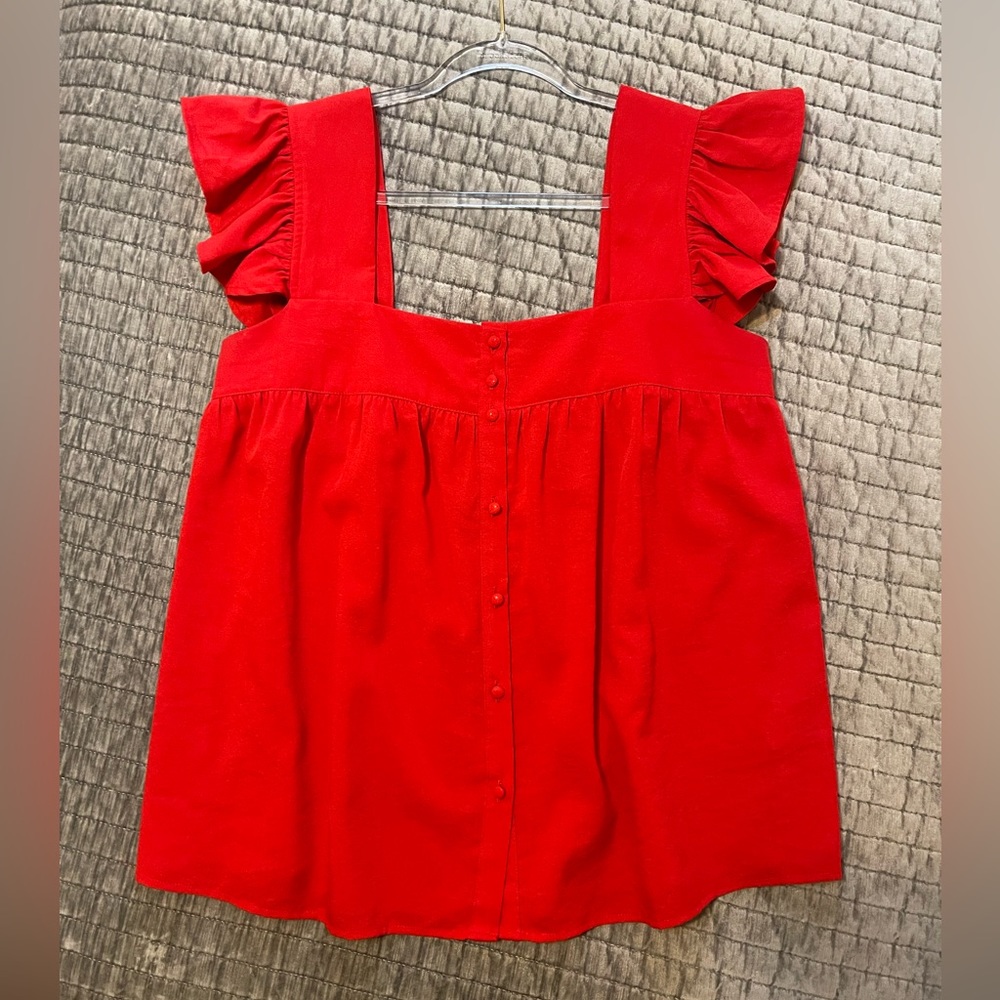Entro Red Ruffle Sleeve Blouse